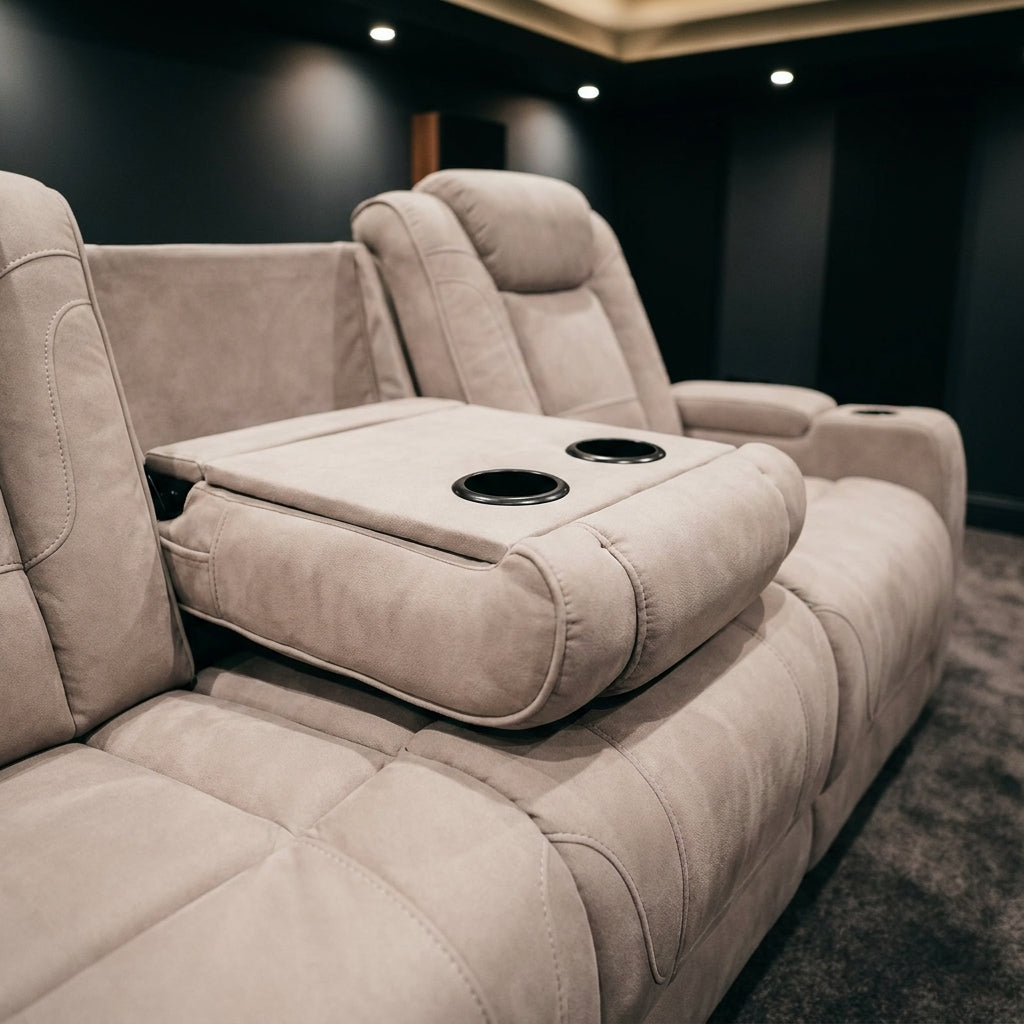 Close up of the Omega centre console with its drop down armrest and cup holders