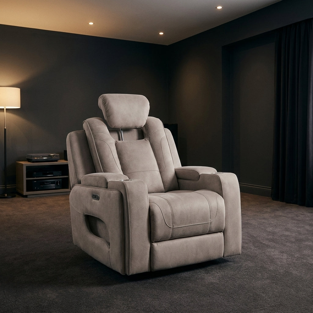 Omega electric reclining cinema chair with raised headrest