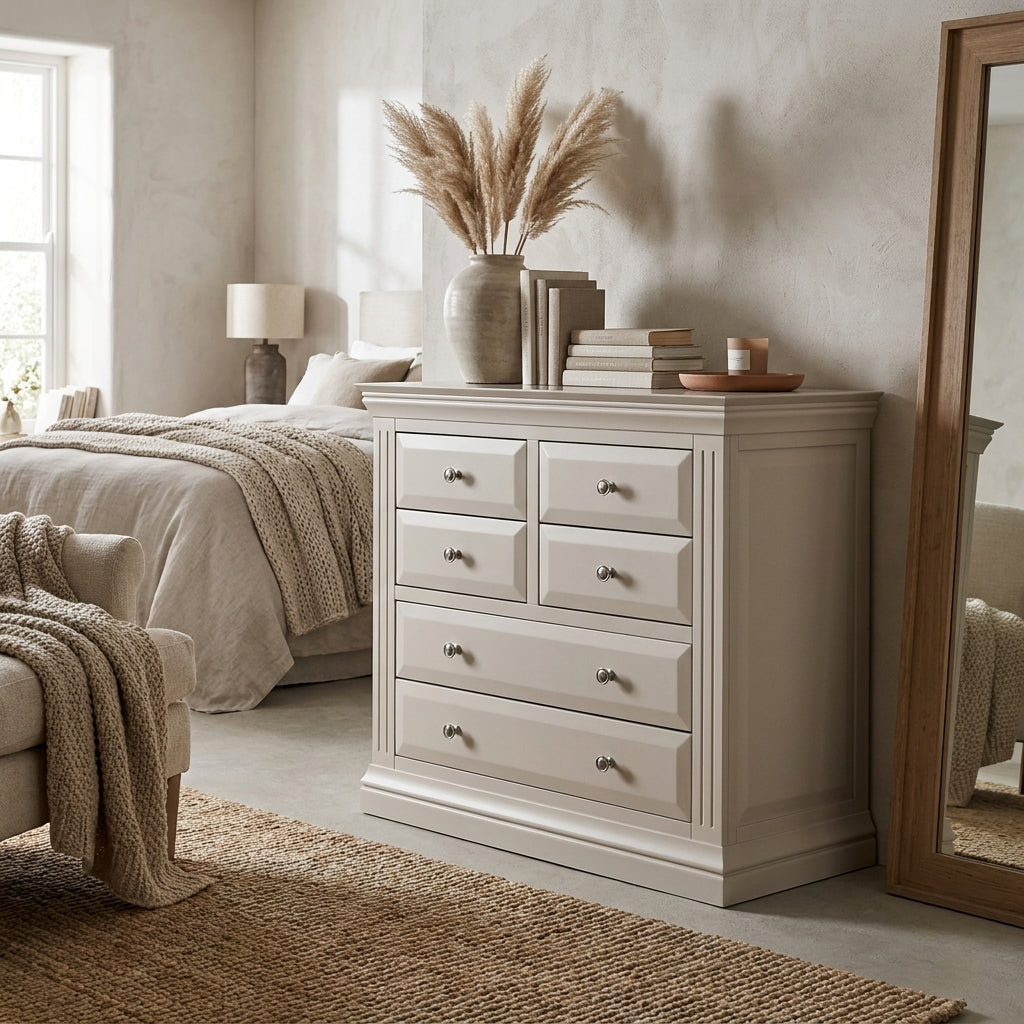 Ariana six drawer chest in a rustic bedroom