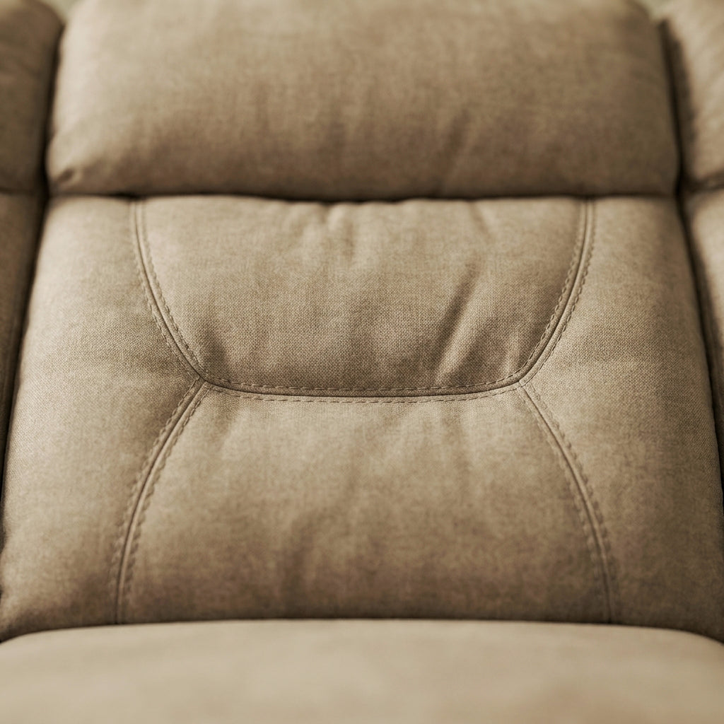 Close-up of the horseshoe stitching and headrest band on the Portis
