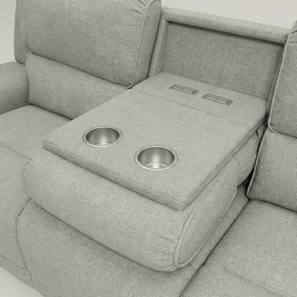 Close-up of the Tyrell centre console with two cup holders and the recline controls