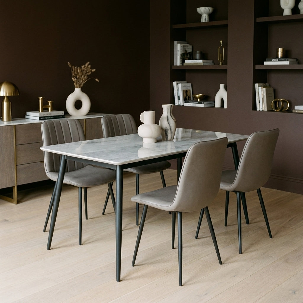 Christina 5 Piece Dining Set in a dining room with deep chocolate brown walls and a pale oak floor