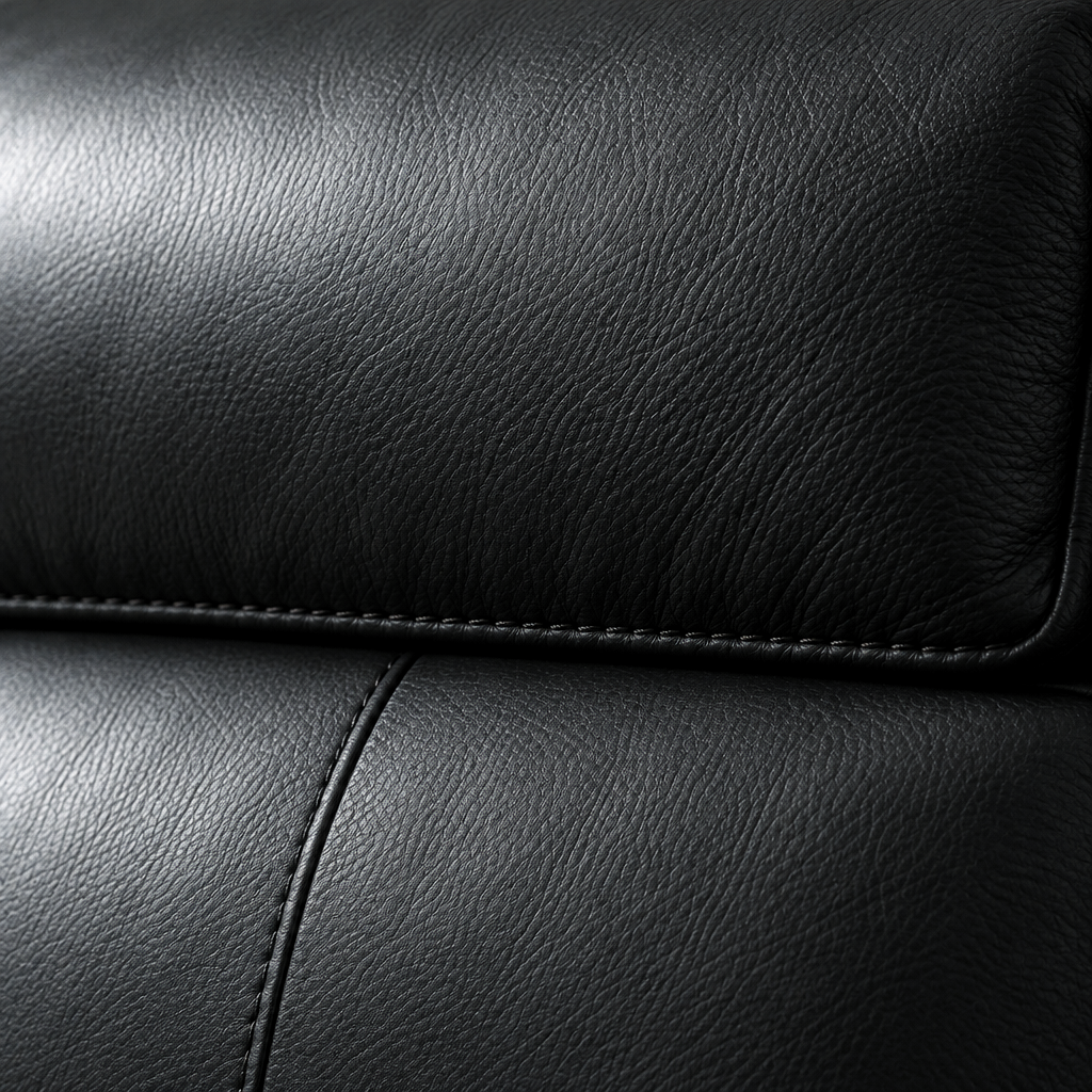 Dean leather reclining sofa headrest stitching detail