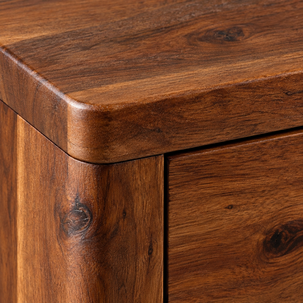 Willow corner TV unit acacia top edge detail