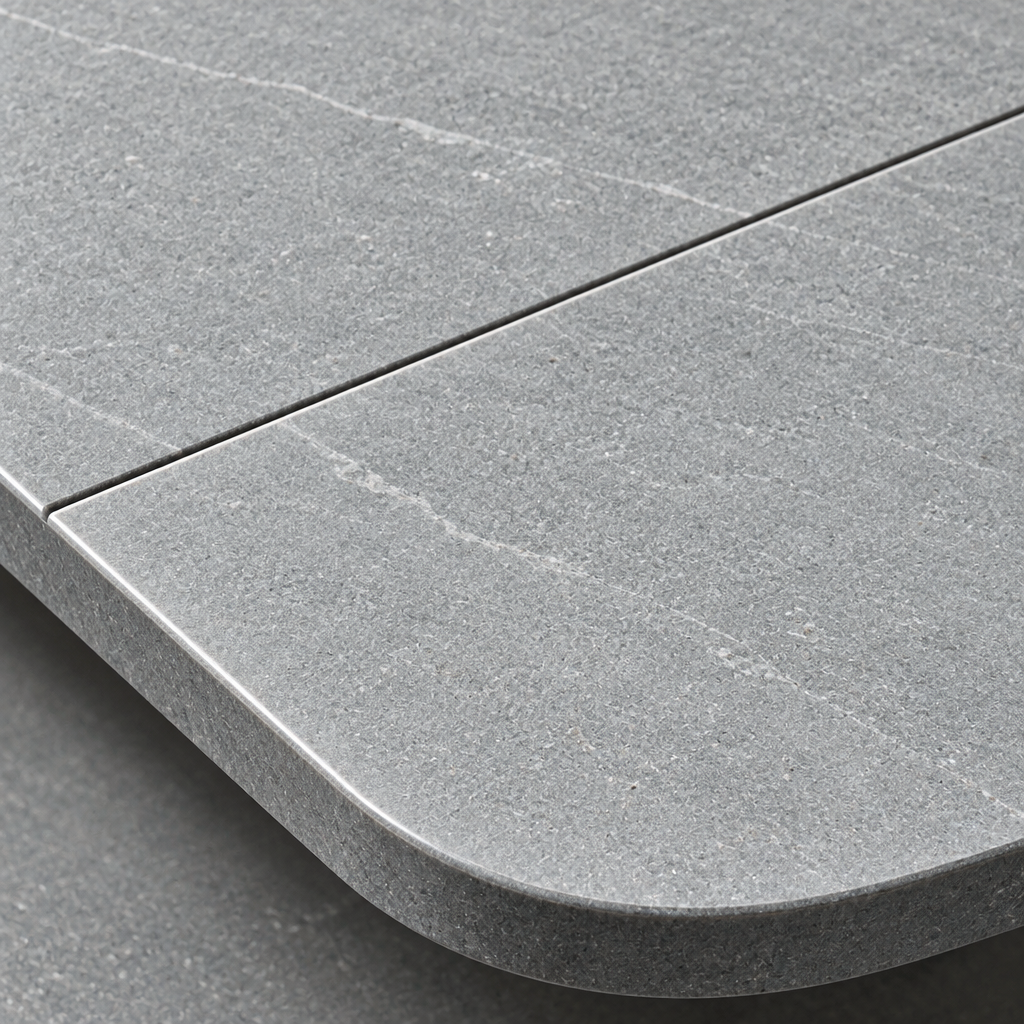 Mischa table stone top and rounded corner detail