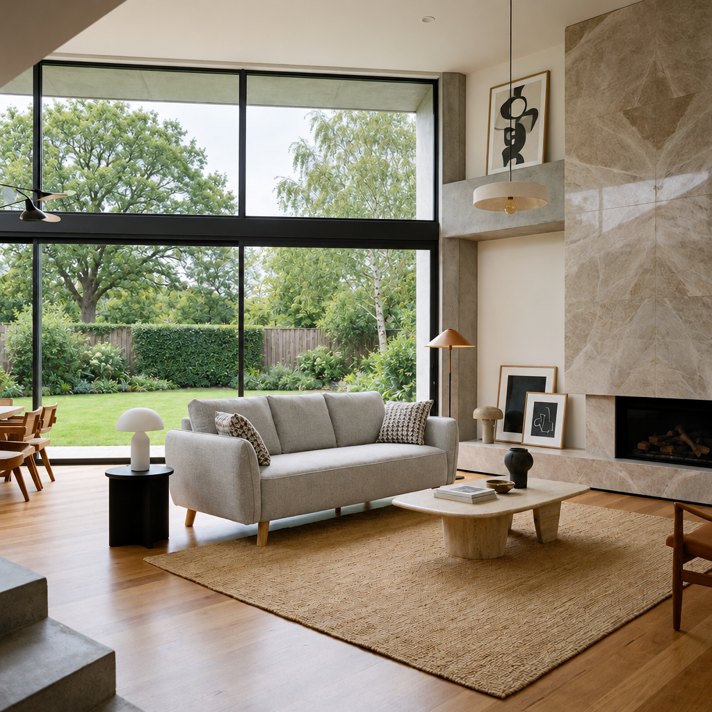 Cassandra 3 seat sofa in light grey in a living room
