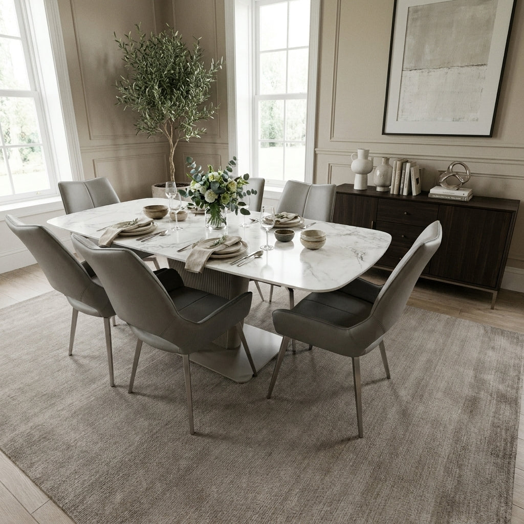 Castello 7 piece dining set laid for dinner in a dining room
