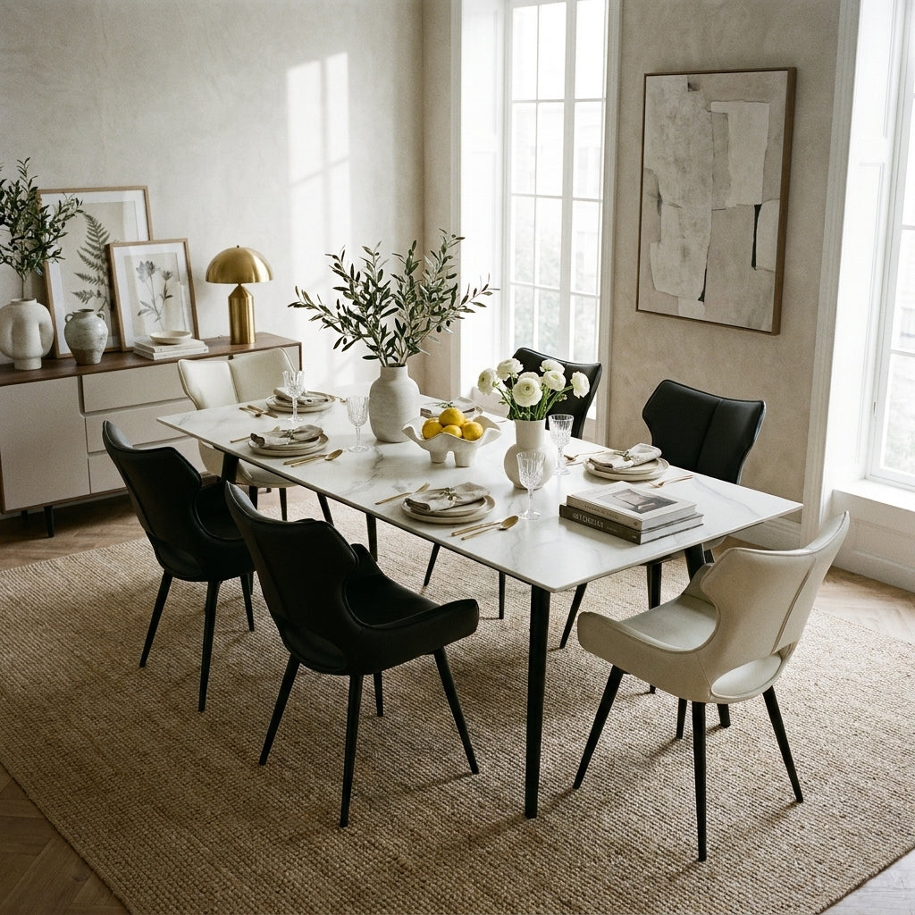 Aramis ceramic extending dining set laid for dinner in a dining room