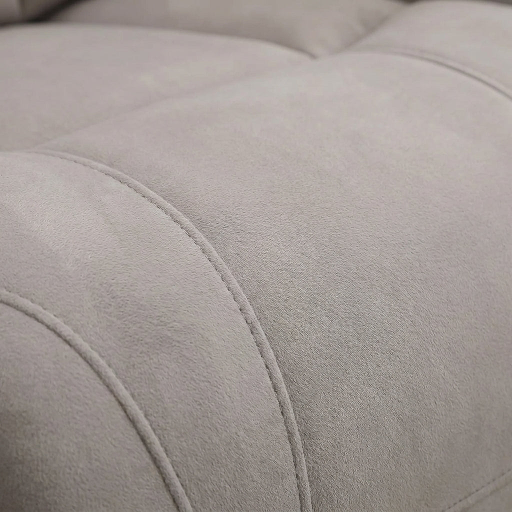 Close up of the brushed suedette upholstery and stitching