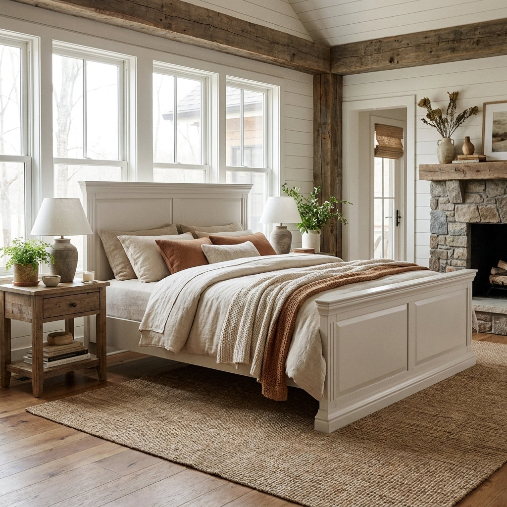 Ariana king size bedframe in a rustic bedroom