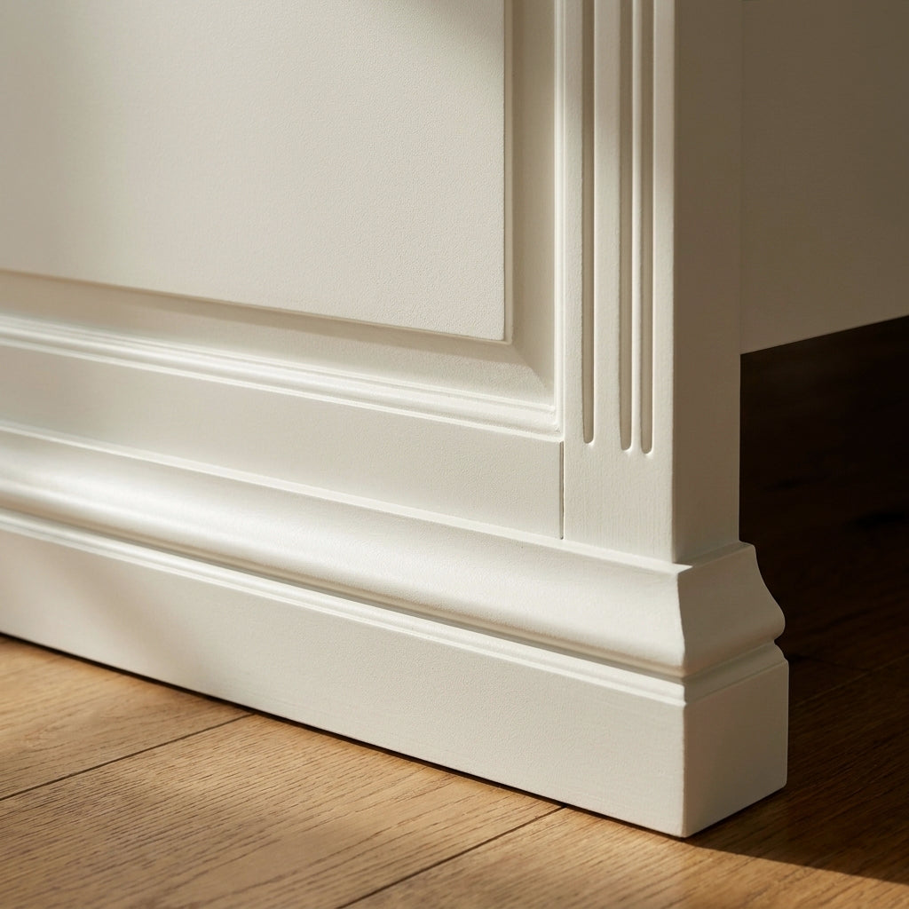 Close-up of the footboard panel and moulded plinth foot