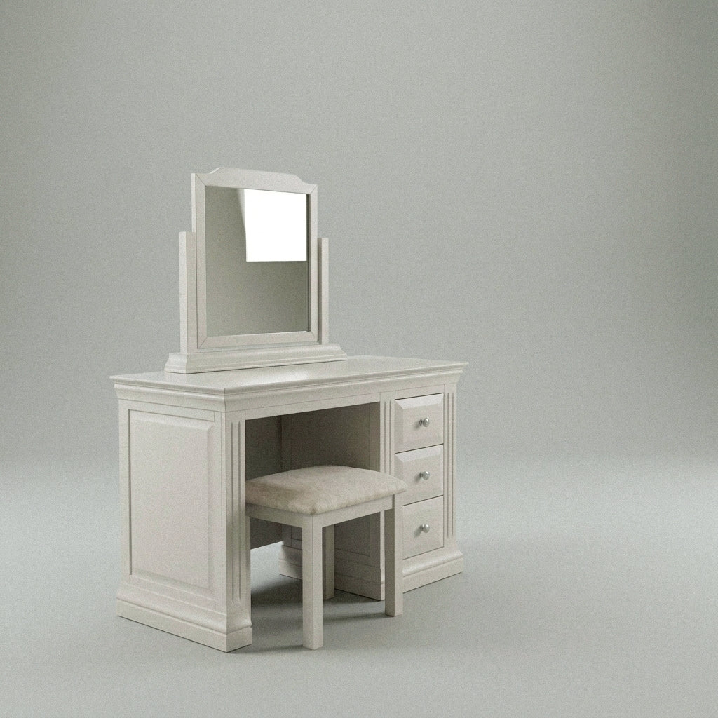Ariana dressing set, kneehole dressing table with mirror and stool
