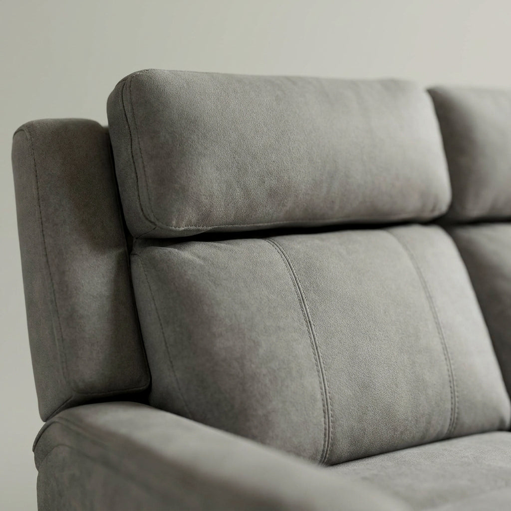 Close-up of the separate padded headrest and stitched seam on the Bonnie