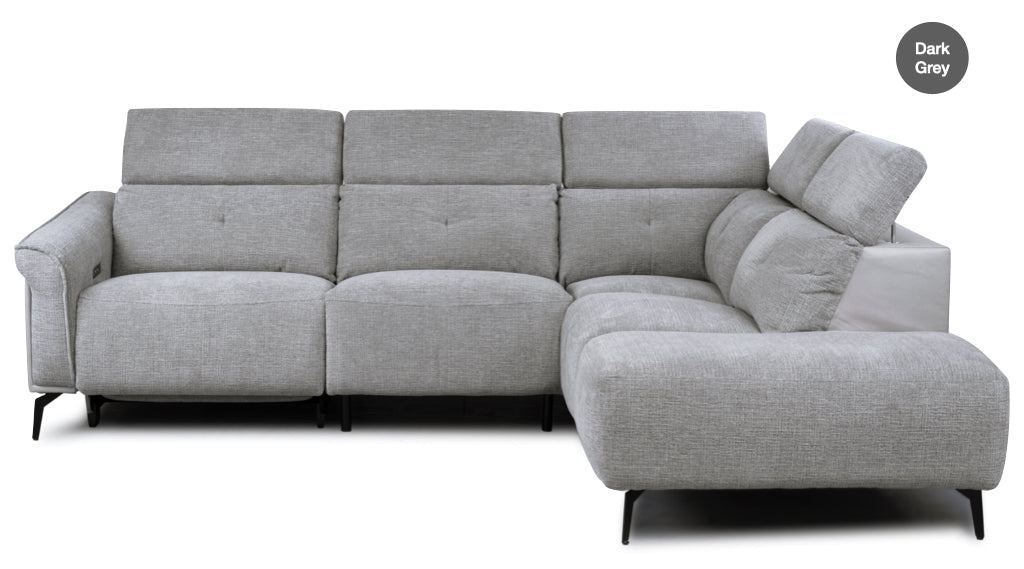 Gray corner sofa with electric feature on a white background