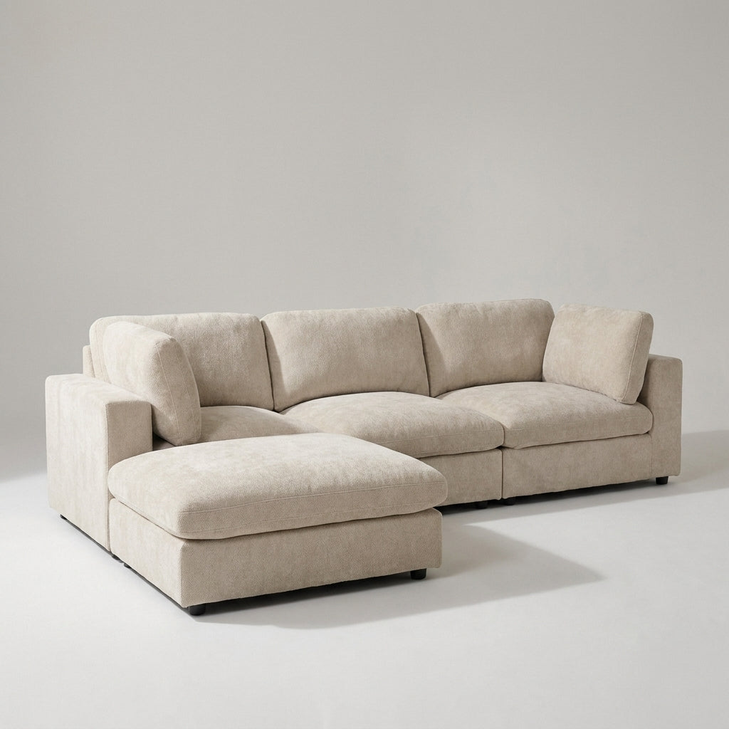 New Haven modular corner sofa in biscuit weave on a plain background