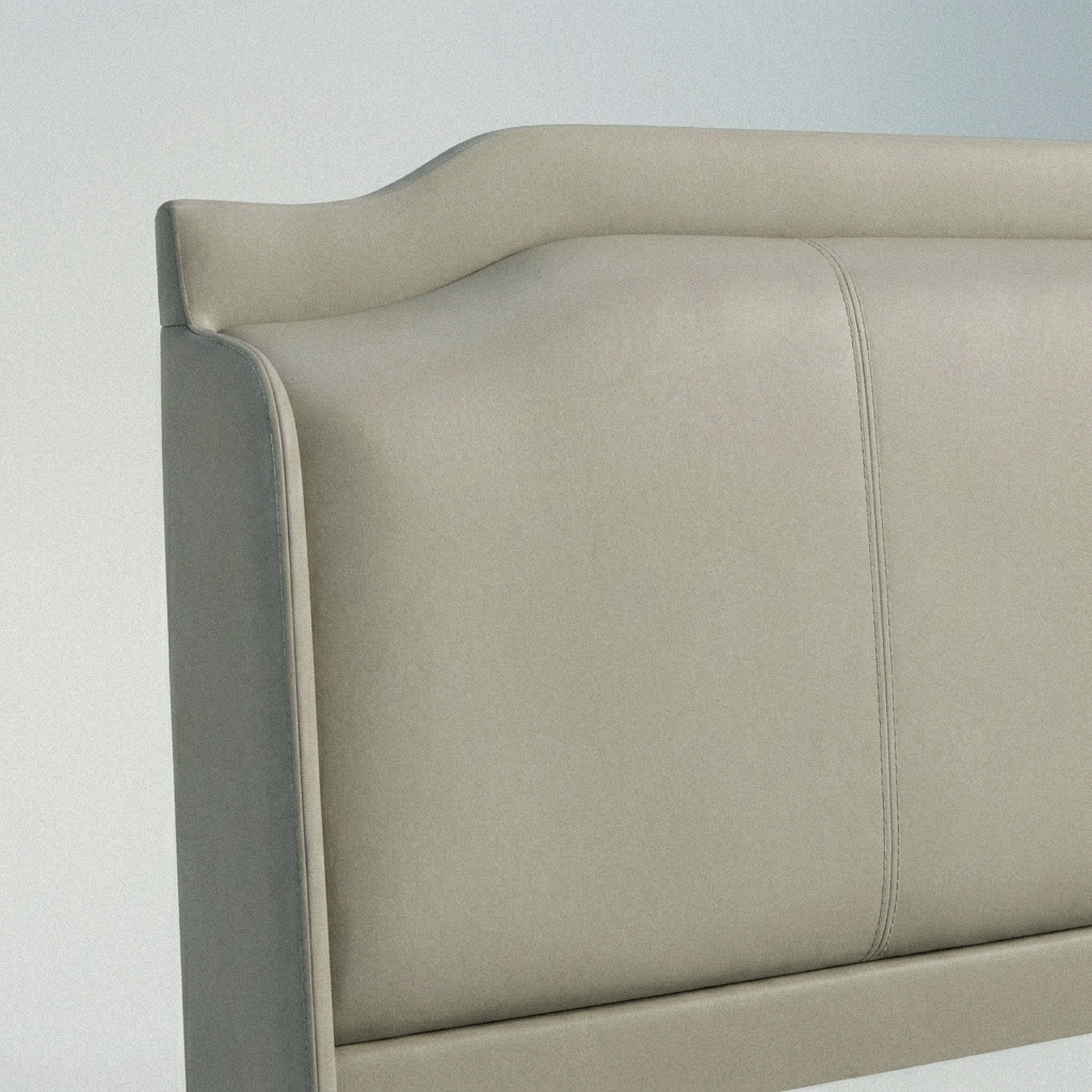 Close-up of the scalloped winged headboard on the Murlough ottoman bedframe