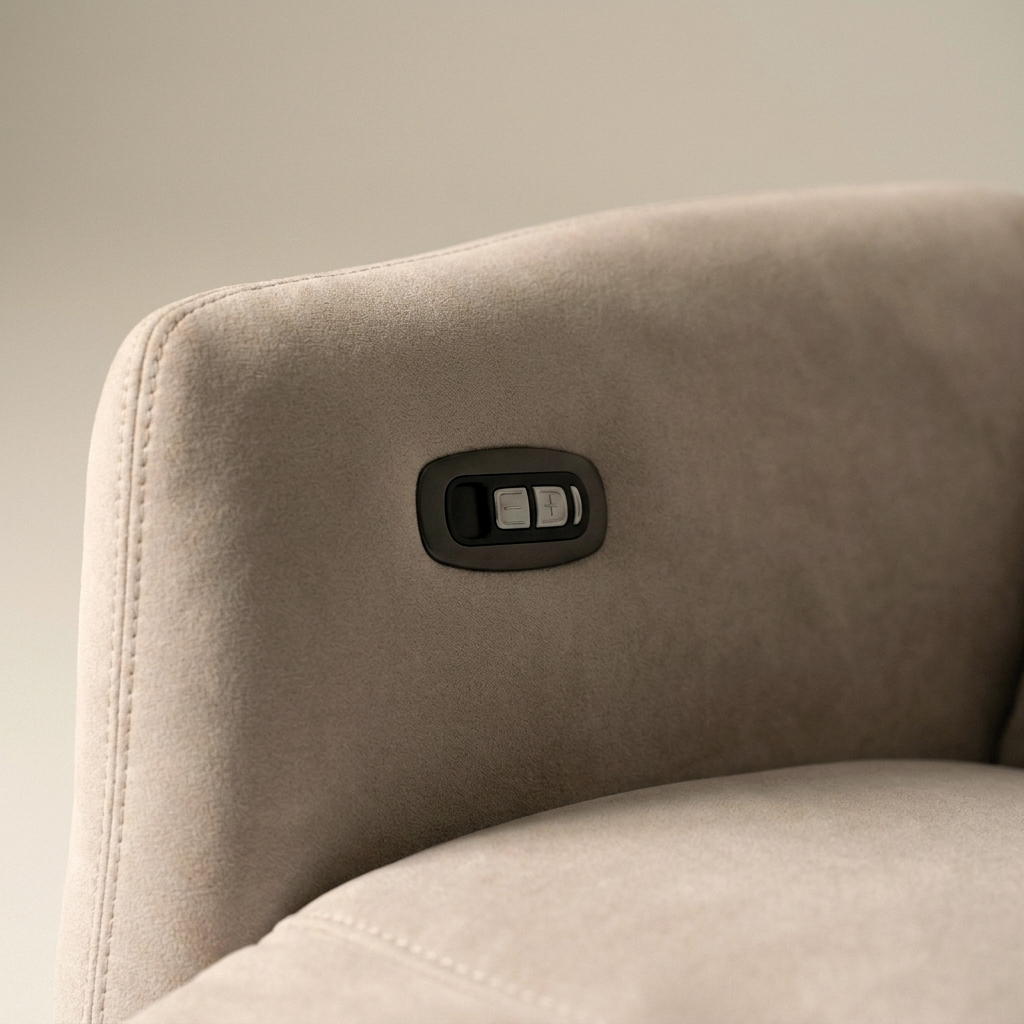 Close-up of the control panel on the inside of the arm of the Khan massage chair
