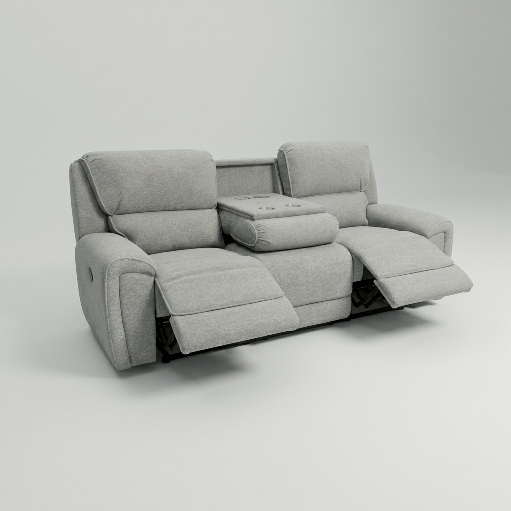 Tyrell sofa with both seats reclined and footrests extended