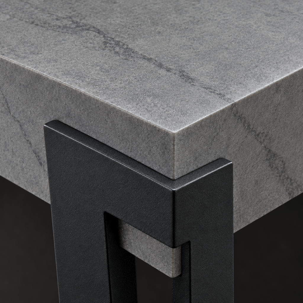 Close-up of the Giorgio lamp table grey ceramic top edge showing its thickness and veining