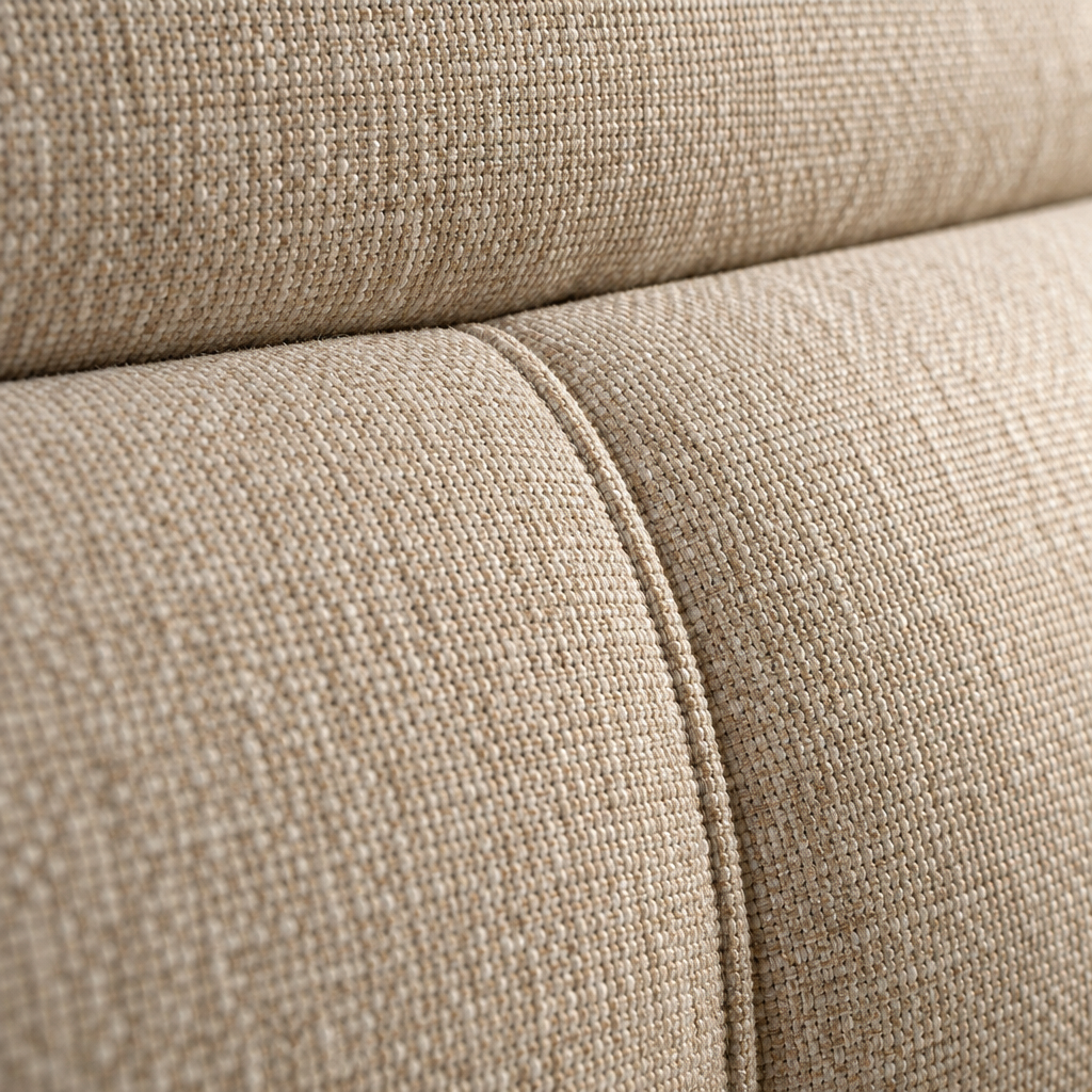 Clarice 3 seat sofa headrest seam and woven fabric detail