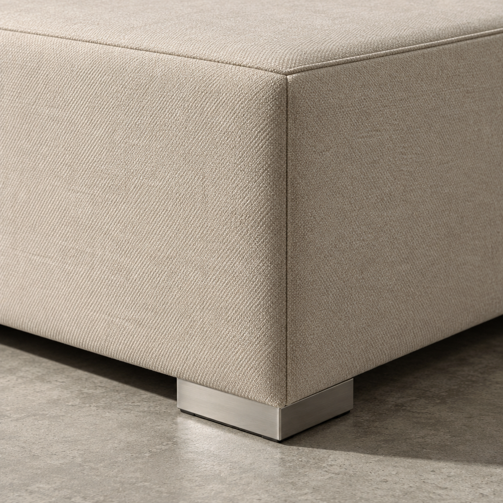 Dusk bedframe base corner and brushed steel foot detail
