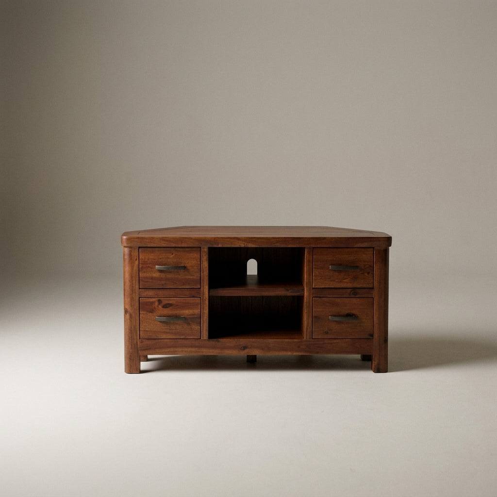 Willow corner TV unit in solid acacia