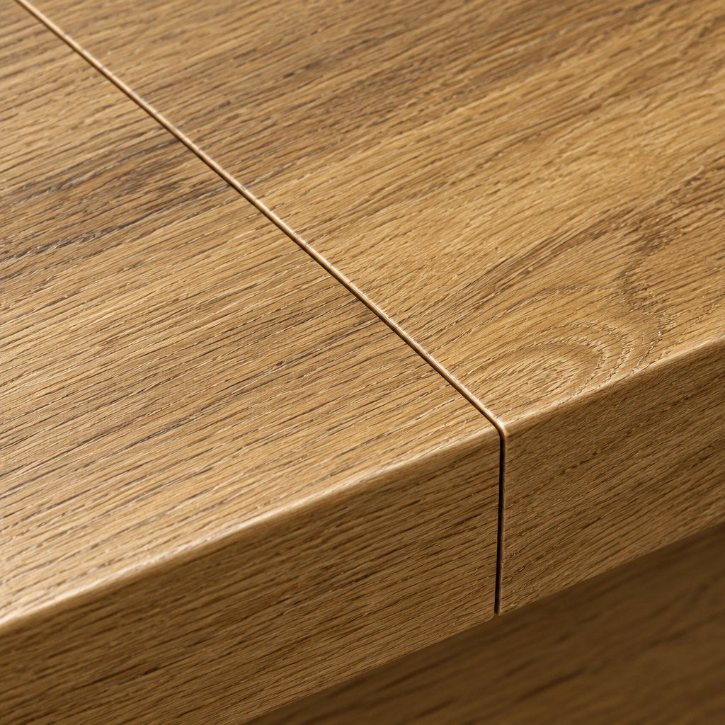 Sloan table oak top and extension seam detail